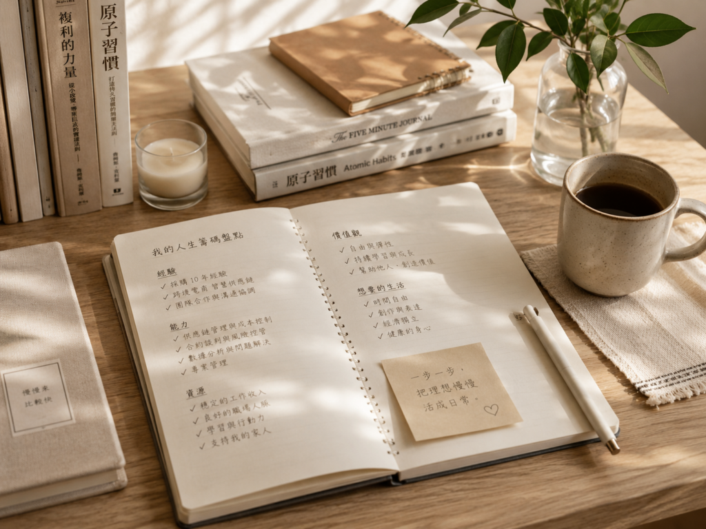 人生籌碼盤點筆記本,整理過去經驗、能力、資源與理想生活